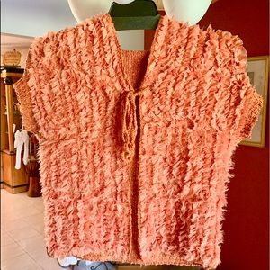 Coral Lightweight, Hooded Cardi w/ Ribboned Front